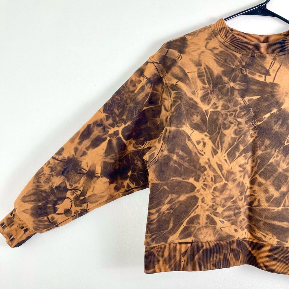 Cropped Cotton Sweatshirt, Streetwear, Acid Wash, Small, Tie Dye, Black, Shibori